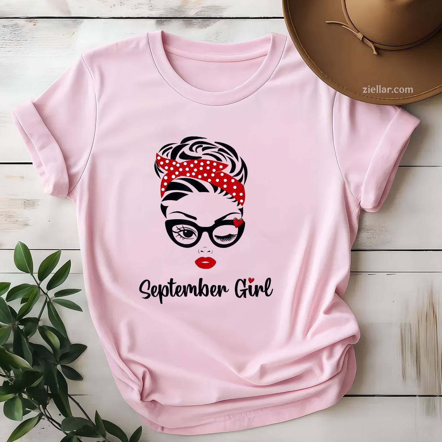 September Girl Wink Eye Tee and T-Shirt, Stylish Face Plaid Birthday T-Shirt for Women Adults