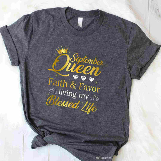 September Queen Living My Best Life Virgo Libra Black Queen T-Shirt Tee for Men Women Adults Unisex