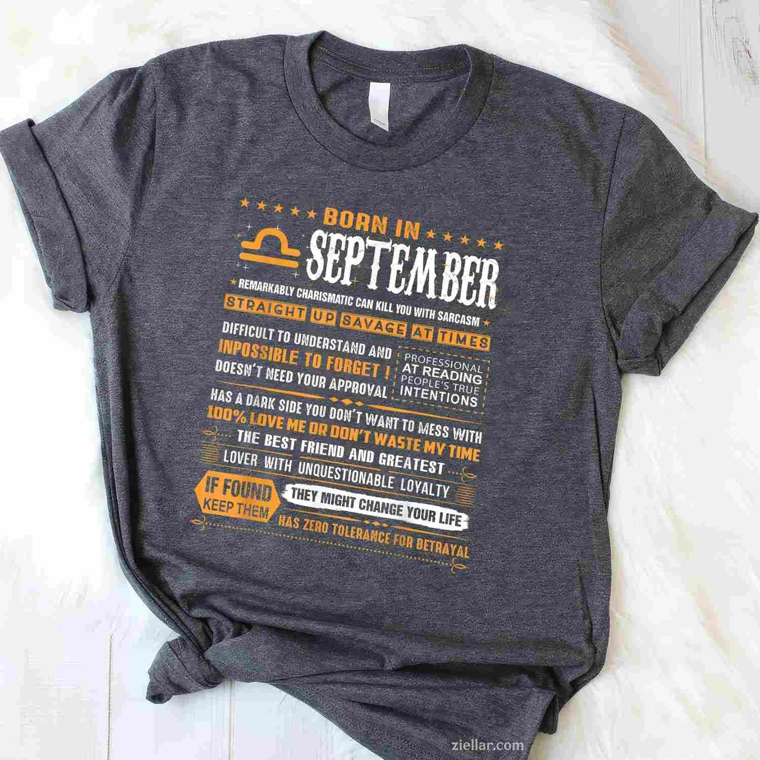 September Birthday Gifts - Born In September Libra T-Shirt Tee for Men Women Adults Unisex