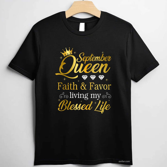 September Queen Living My Best Life Virgo Libra Black Queen T-Shirt Tee for Men Women Adults Unisex Perfect Gift