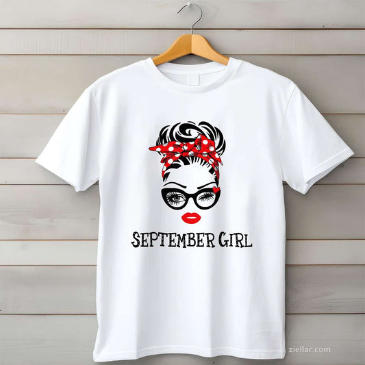September Girl Women Face Wink Eye Plaid Bandana Birthday T-Shirt Tee