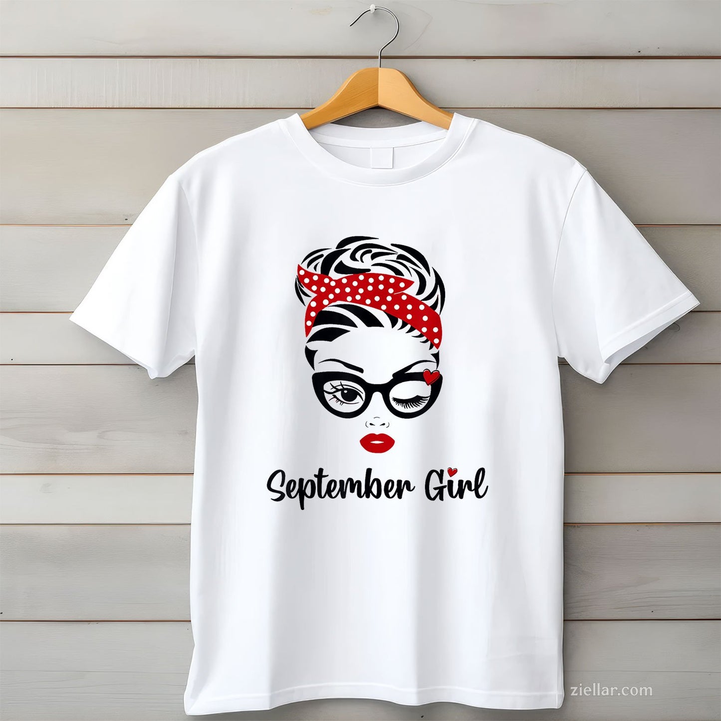 September Girl Wink Eye Tee and T-Shirt, Stylish Face Plaid Birthday T-Shirt for Women Adults