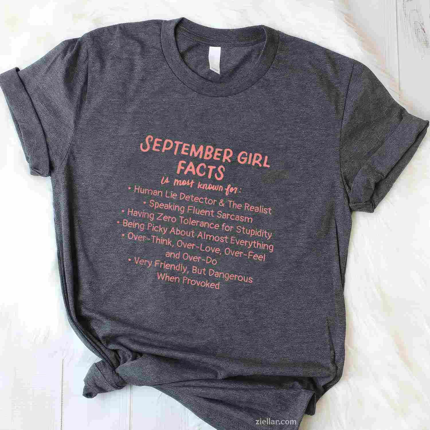 September Girl Facts Birthday Gifts Born In September Virgo T-Shirt Tee for Men Women Adults Unisex
