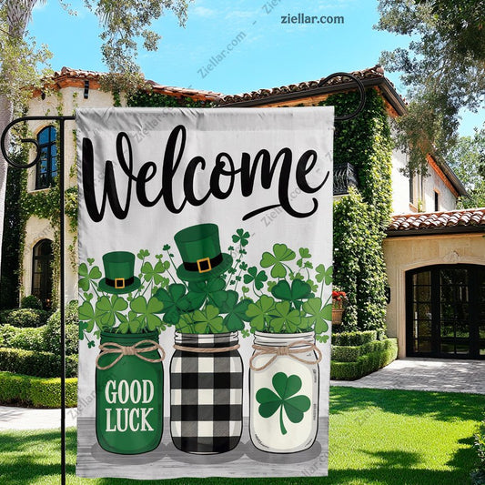 Shamrocks Mason Jar Garden Flag 12x18 Inch, St Patricks Day Outdoor Decor