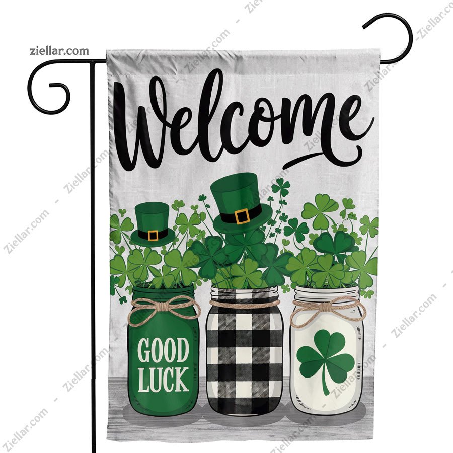 Shamrocks Mason Jar Garden Flag 12x18 Inch, St Patricks Day Outdoor Decor