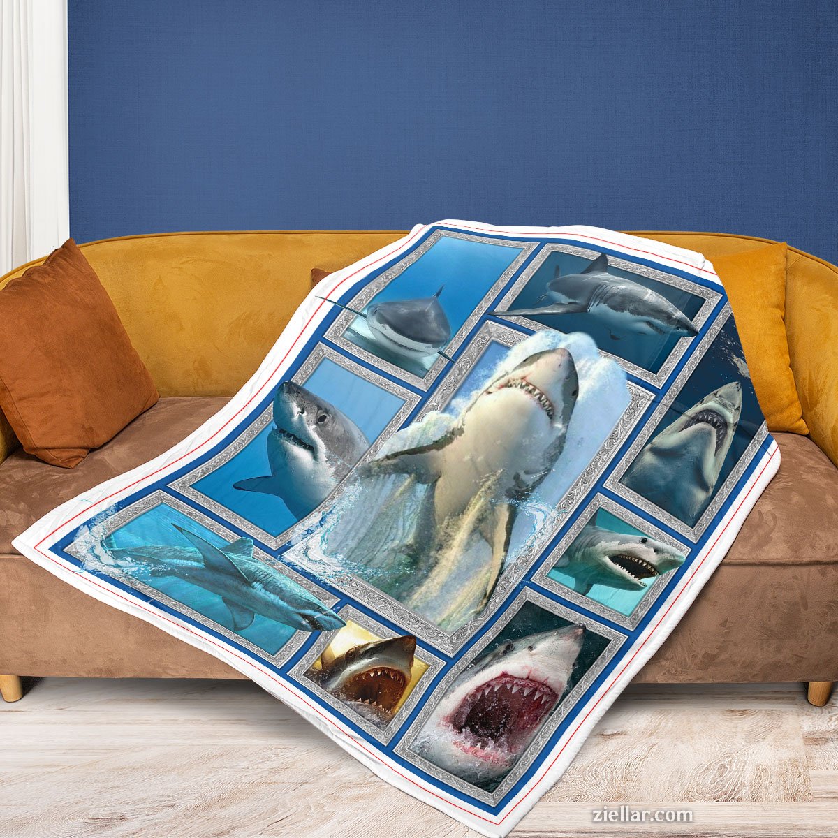 Shark Ocean Quilt Blanket, Fleece Blanket Gift for Marine Life Lover and Shark Enthusiast