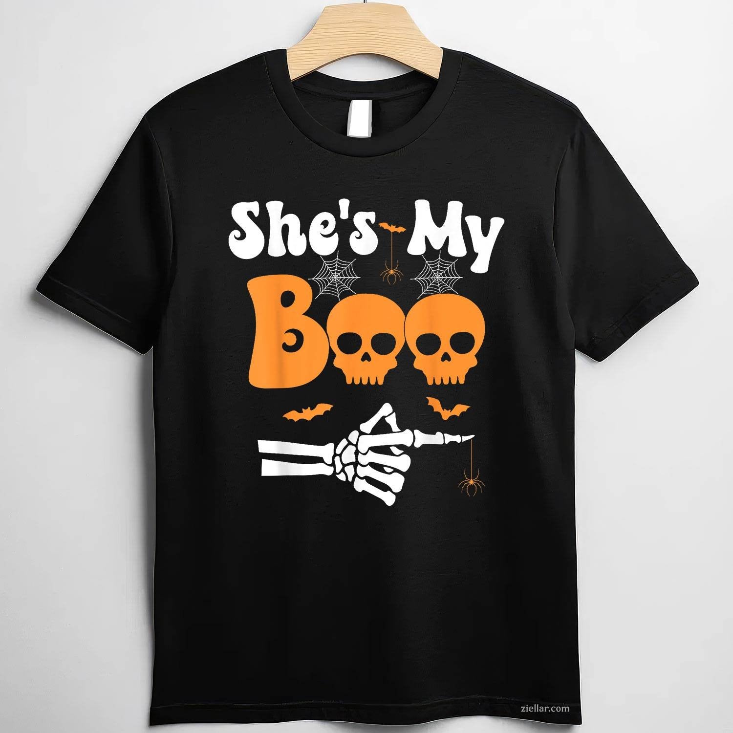 She’s My Boo Skeleton Couples Matching Couple Halloween Tee, Halloween T-Shirt for Men Women Adults Unisex, Vintage Retro Graphic, Funny Novelty Gift
