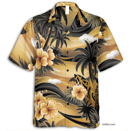 Short Sleeve Button Down Hawaiian Shirt and Tee, Vacation Beachwear Men