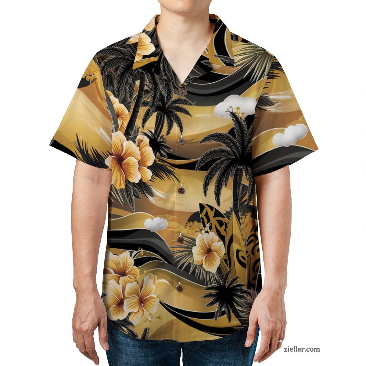 Short Sleeve Button Down Hawaiian Shirt and Tee, Vacation Beachwear Men