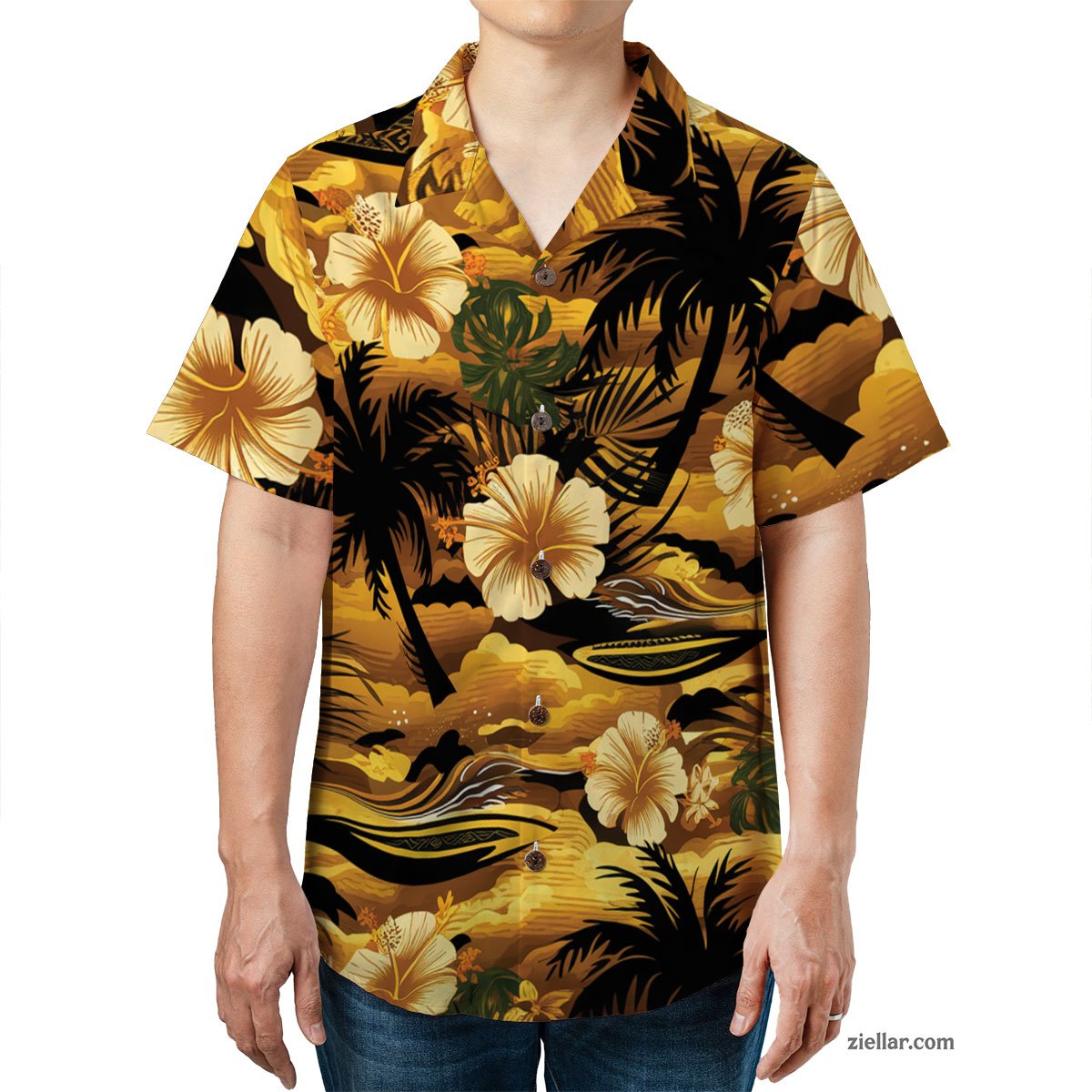 Short Sleeve Hawaiian Shirt and Tee, Beach Casual Button Down Shirt Men