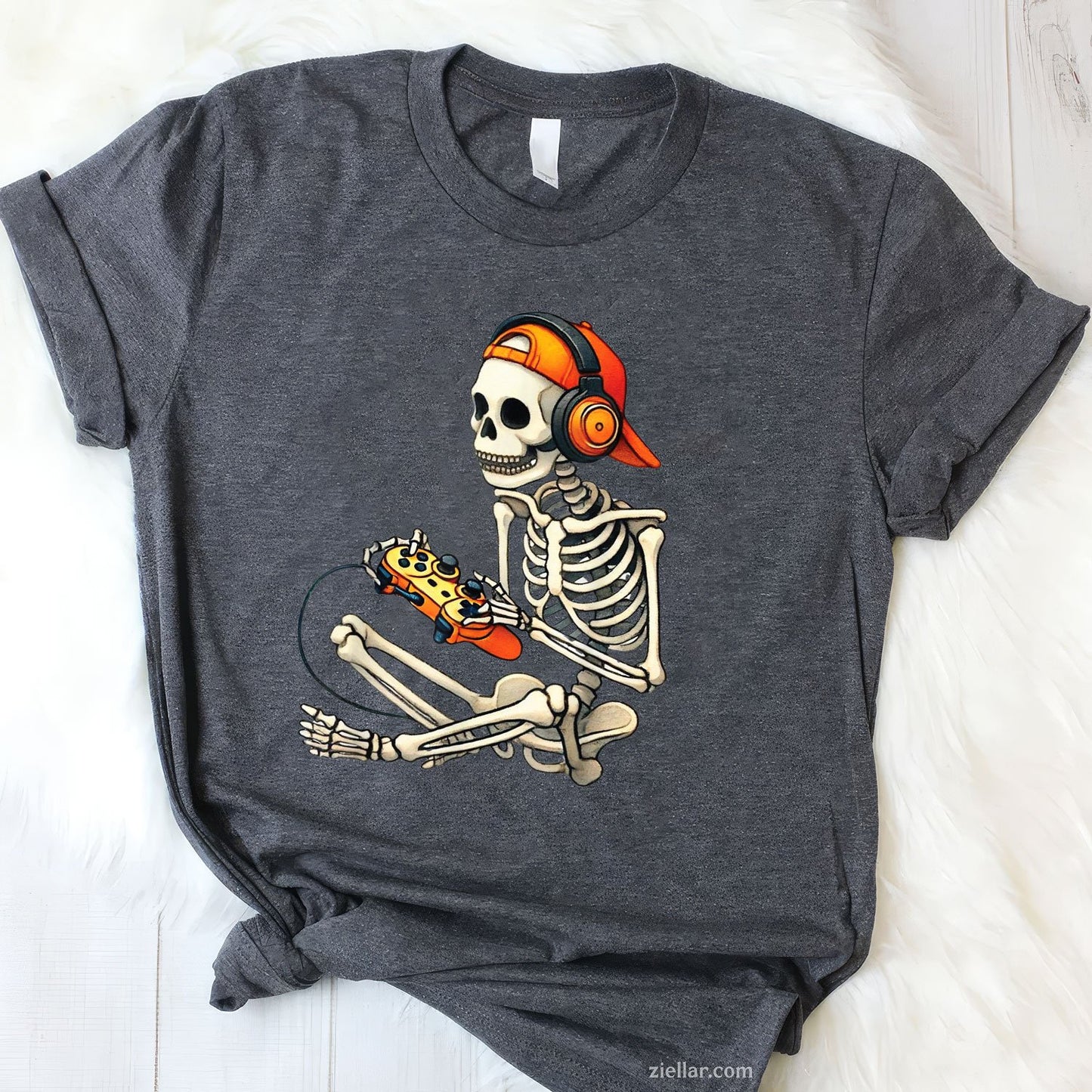 Skeleton Gamer Halloween Tee and T-Shirt, Video Game Theme Spooky T-Shirt for Adults