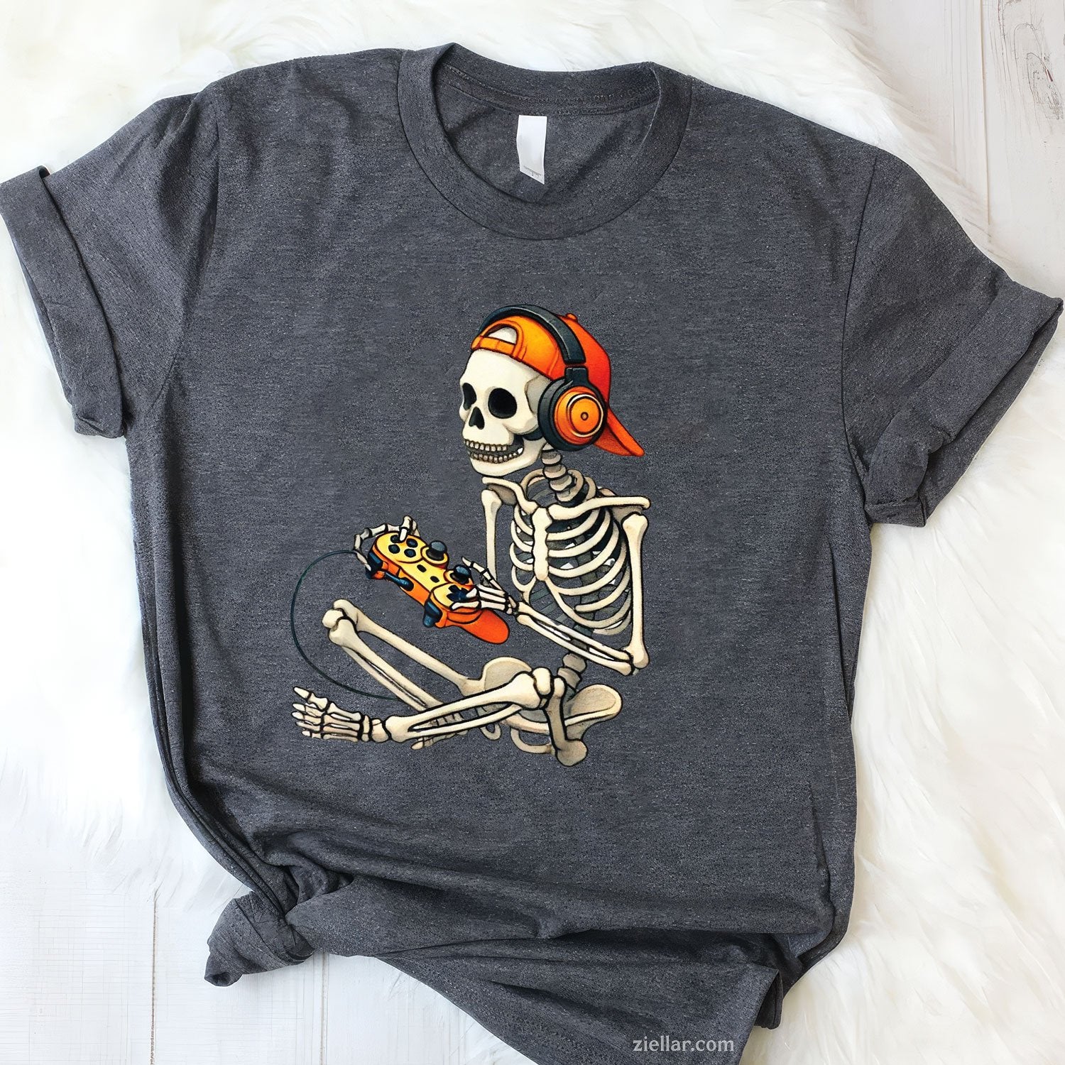 Skeleton Gamer Halloween Tee and T-Shirt, Video Game Theme Spooky T-Shirt for Adults