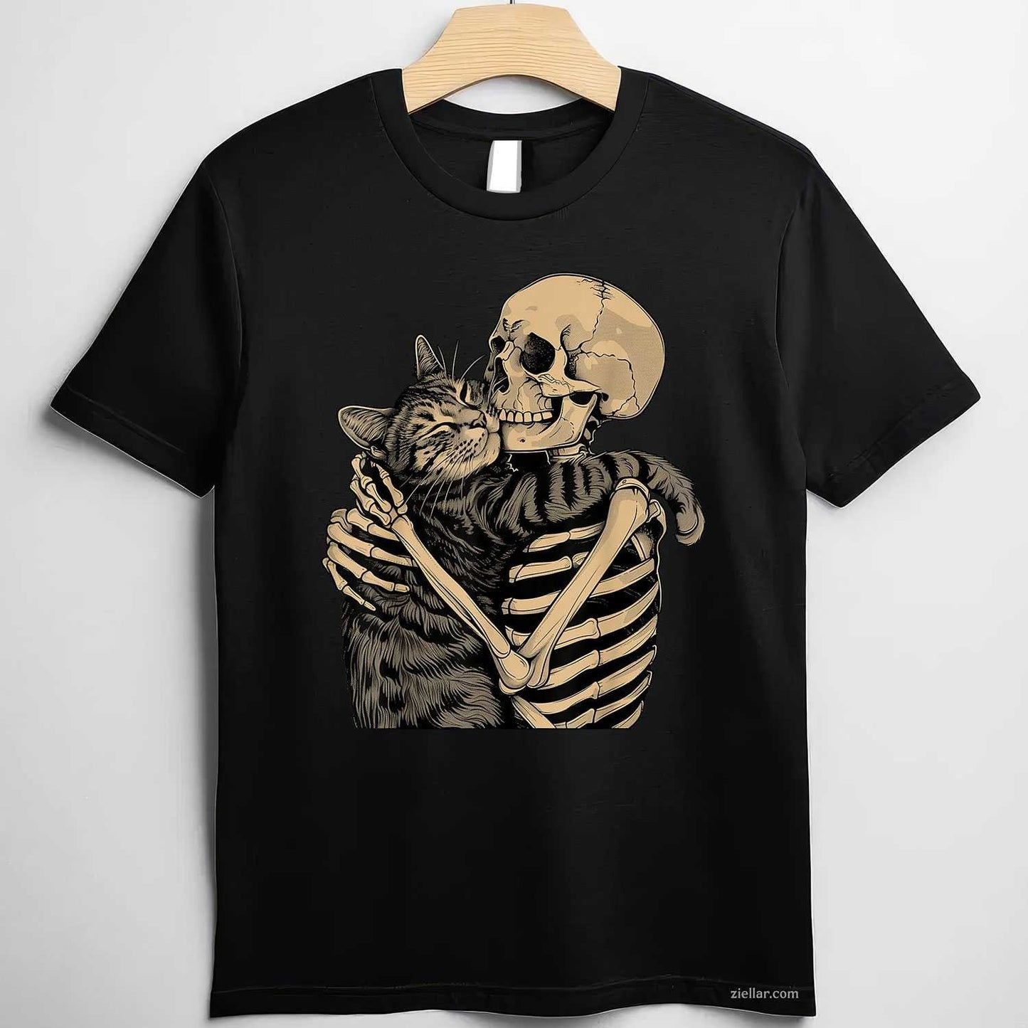 Skeleton Hugging Cat Halloween Cat Lover Cat Mom Dad Tee, Halloween T-Shirt for Men Women Adults Unisex, Aesthetic Streetwear Top, Soft Cotton Premium Print