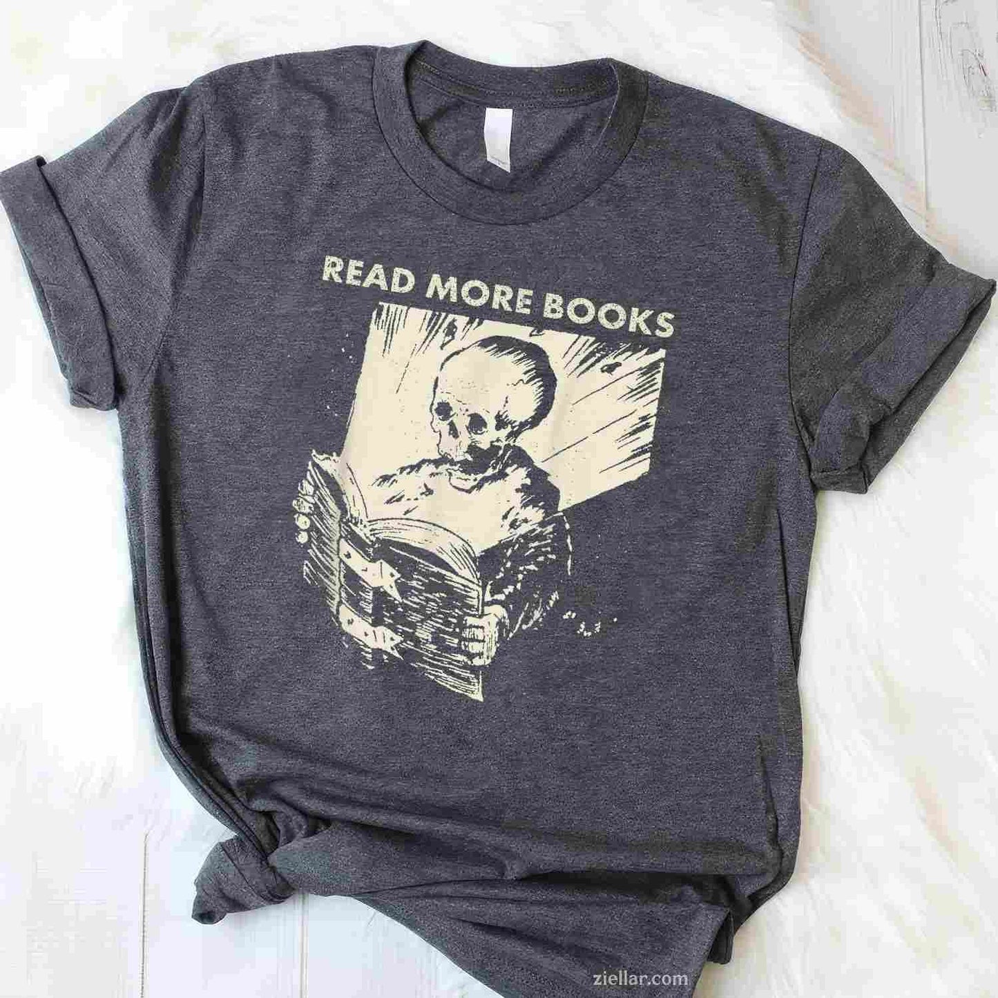 Skeleton Read More Books T-Shirt, Vintage Graphic Tee For Bookworm, Librarian, Bibliophile
