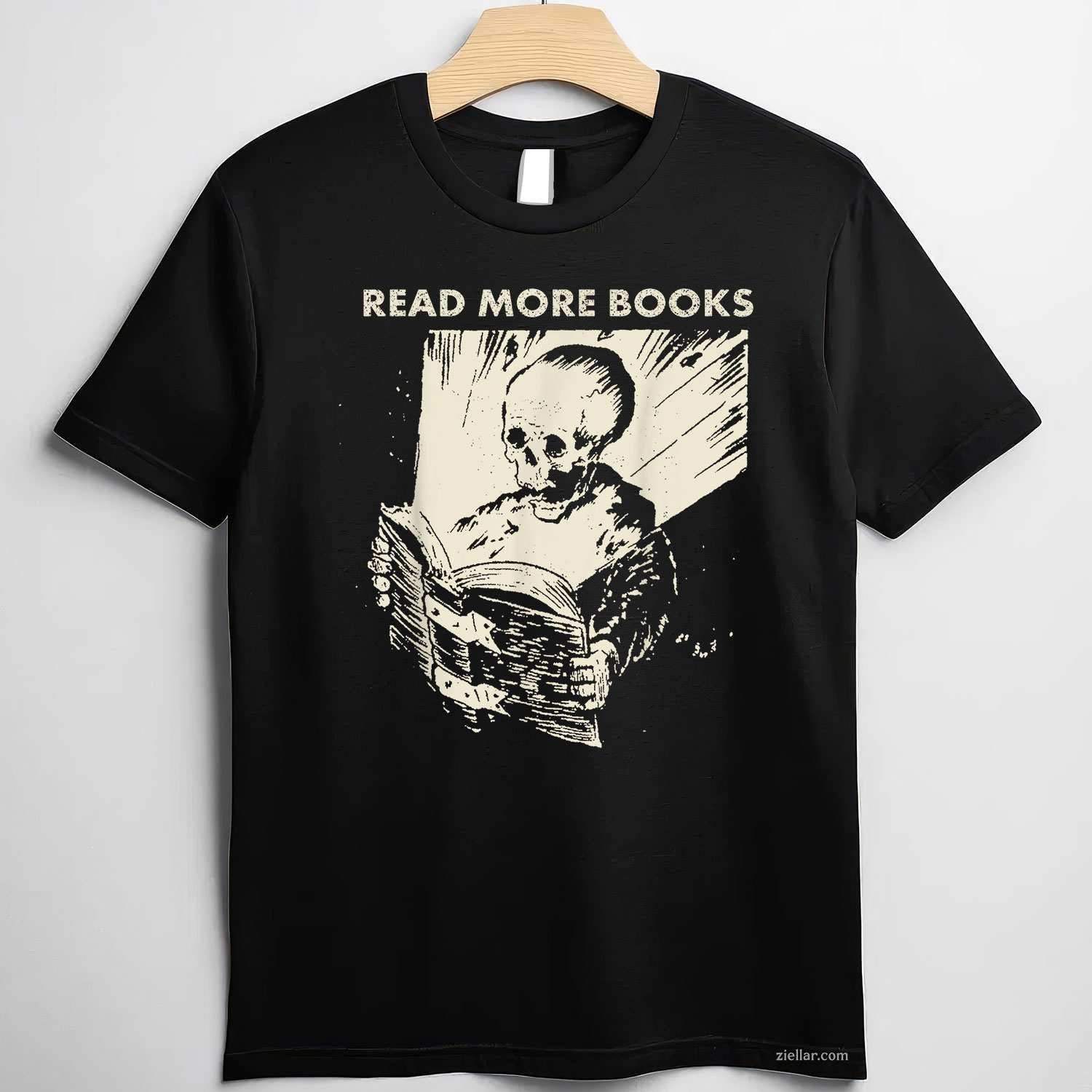 Skeleton Read More Books T-Shirt, Vintage Graphic Tee For Bookworm, Librarian, Bibliophile