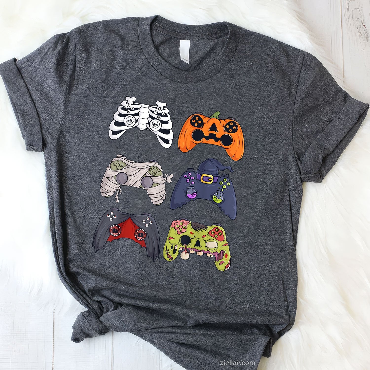 Skeleton Zombie Gamer Tee and T-Shirt, Funny Halloween Controller T-Shirt for Adults