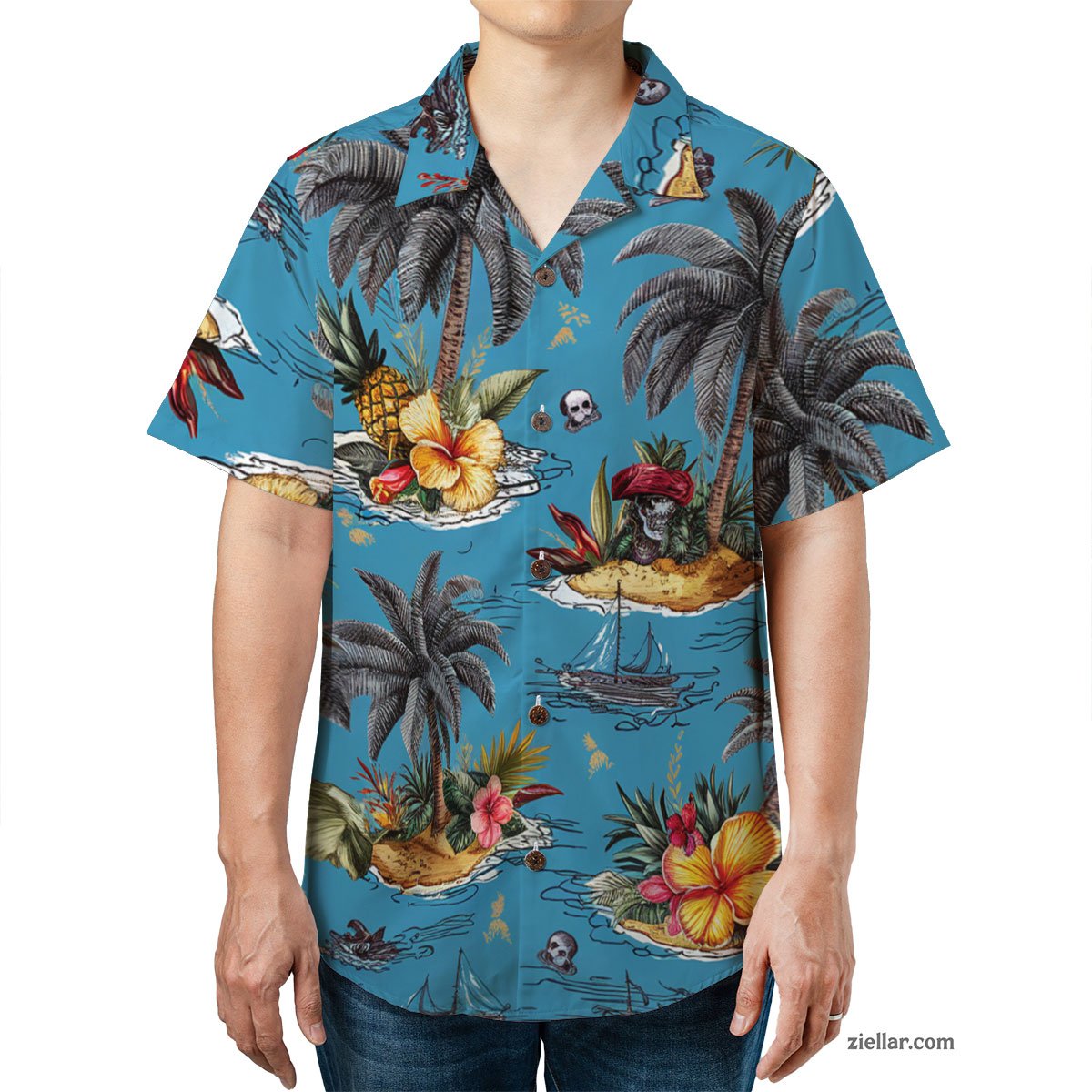 Sky Blue Paradise Hawaiian Shirt and Tee, Summer Short Sleeve Unisex