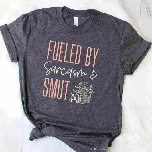 Smutty Book Lover Fueled By Sarcasm And Smut T-Shirt, Vintage Graphic Tee For Spicy Romance Readers
