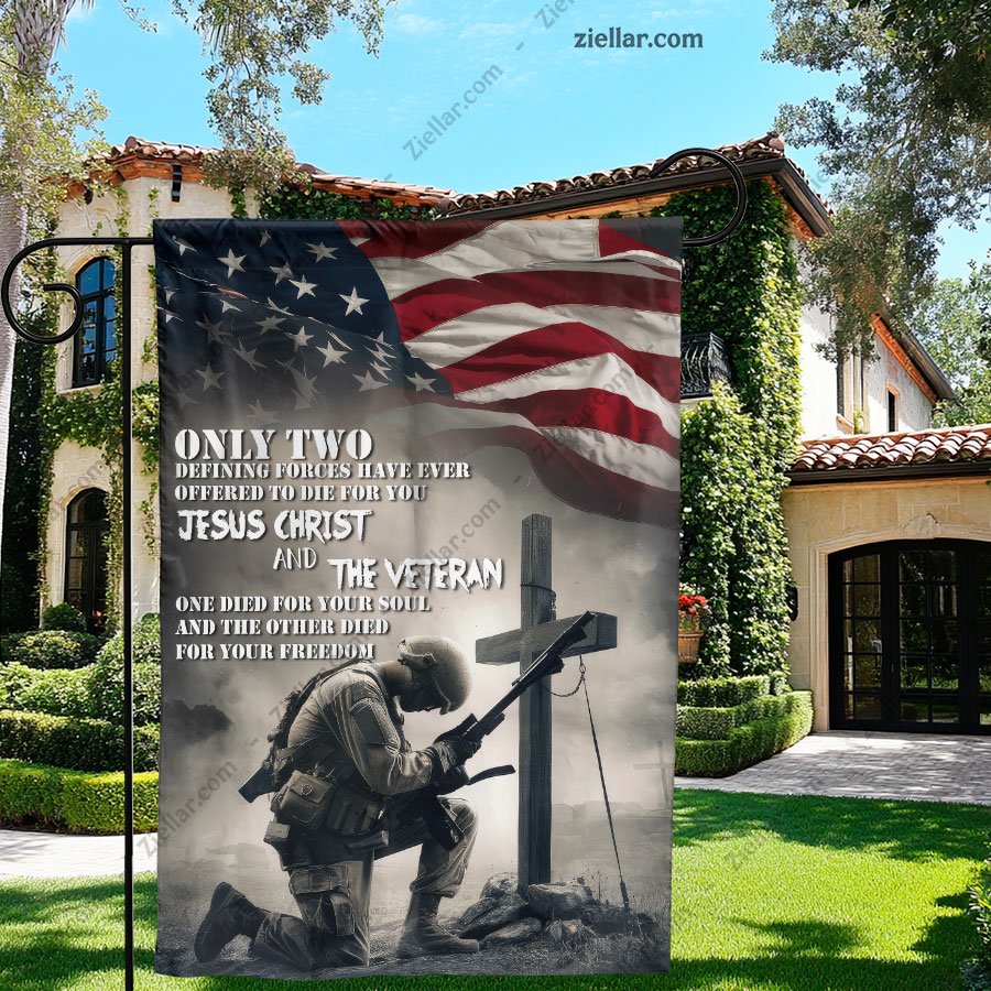 Soldier and Jesus with Inspirational Quote Garden Flag Patriotic Home Yard Decor