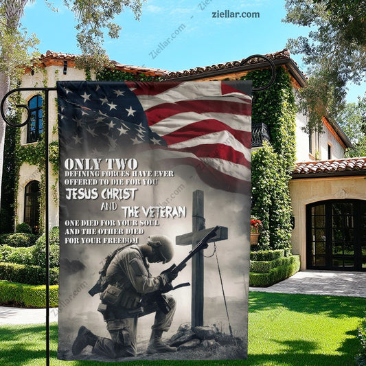 Soldier and Jesus with Inspirational Quote Garden Flag Patriotic Home Yard Decor