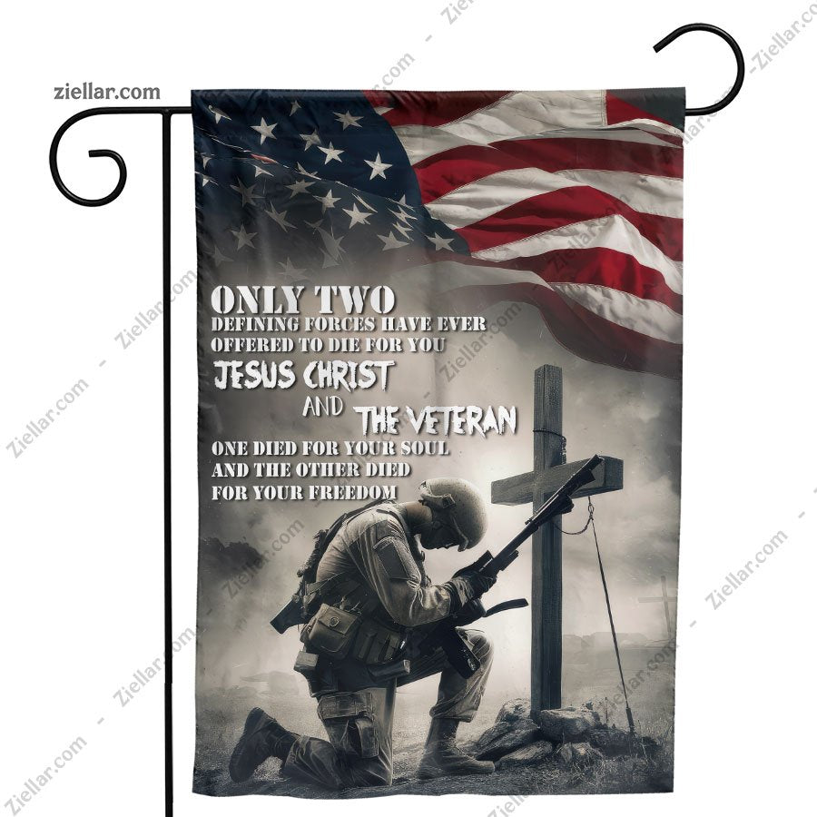 Soldier and Jesus with Inspirational Quote Garden Flag Patriotic Home Yard Decor