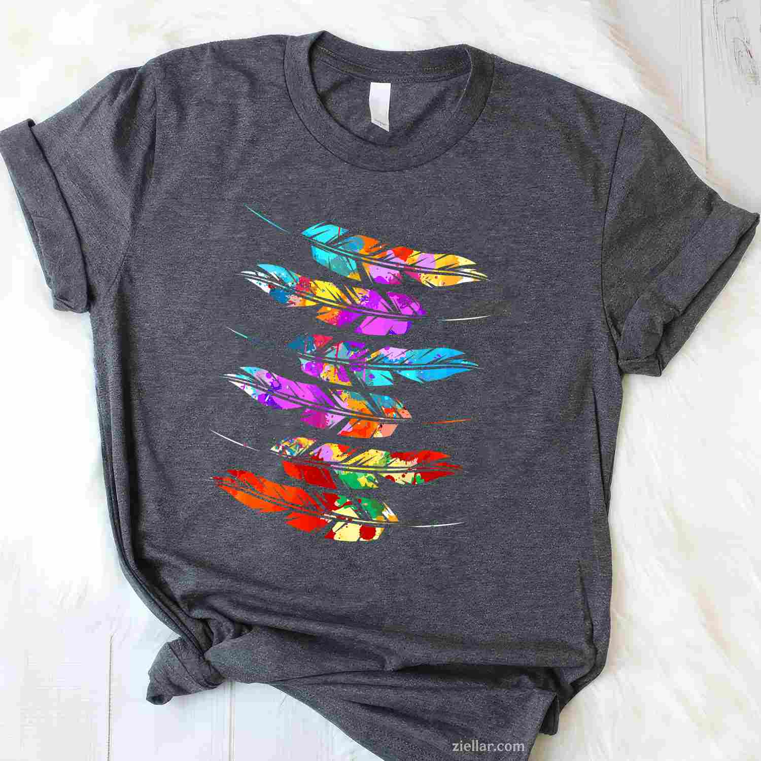 Southwest Native American Indian Tribal Art, Colorful Feather T-Shirt And Tee For Adults