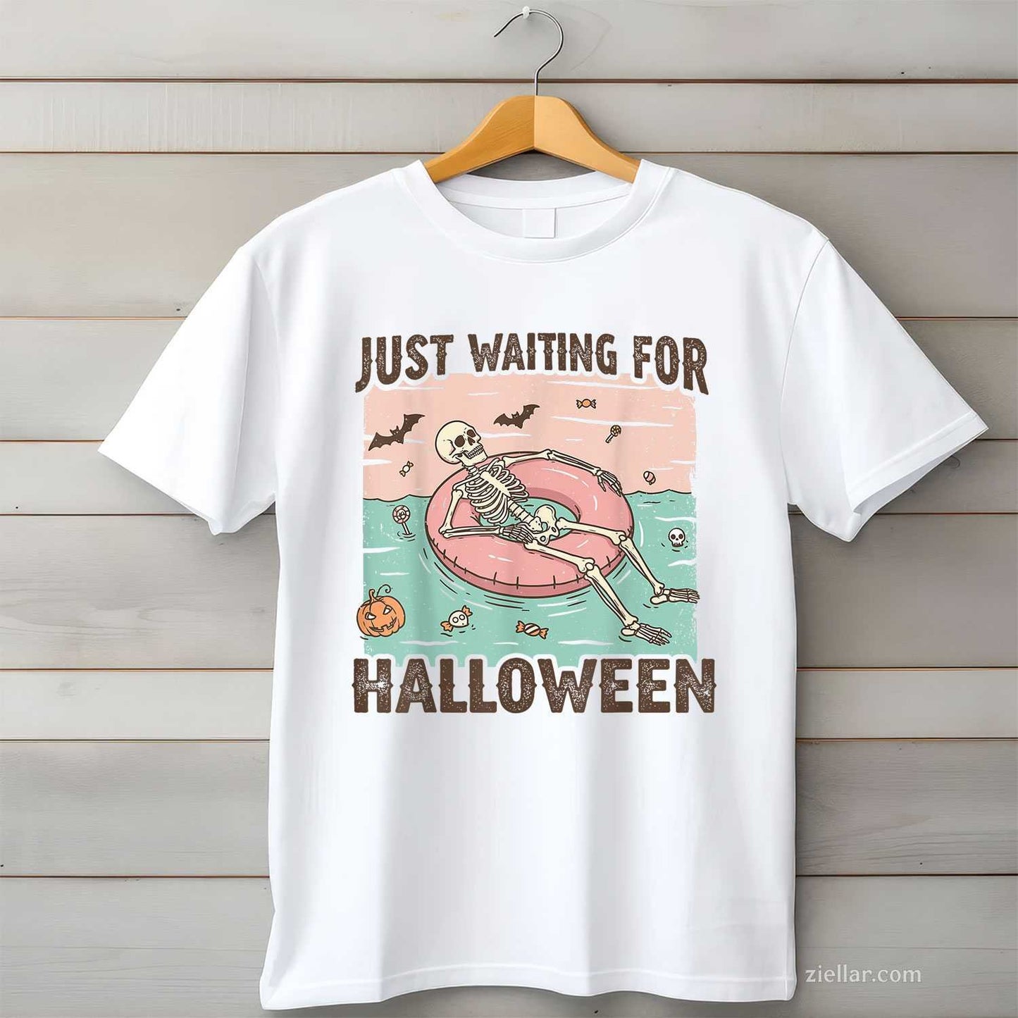 Spooky Summer Skeleton Just Waiting For Halloween Tee, Halloween T-Shirt for Men Women Adults Unisex, Trendy Graphic Apparel, Unique Gift Idea