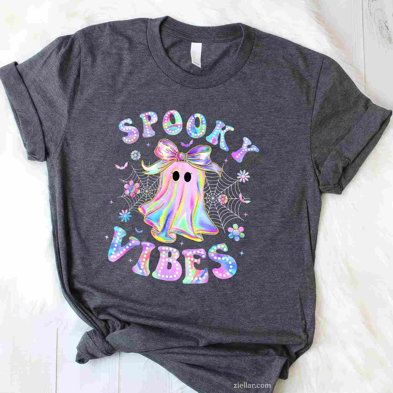 Spooky Vibes Ghost Retro Halloween Boo Boo Crew Tee, Halloween T-Shirt for Men Women Adults Unisex, Bold Statement Graphic, Party Outfit Favorite