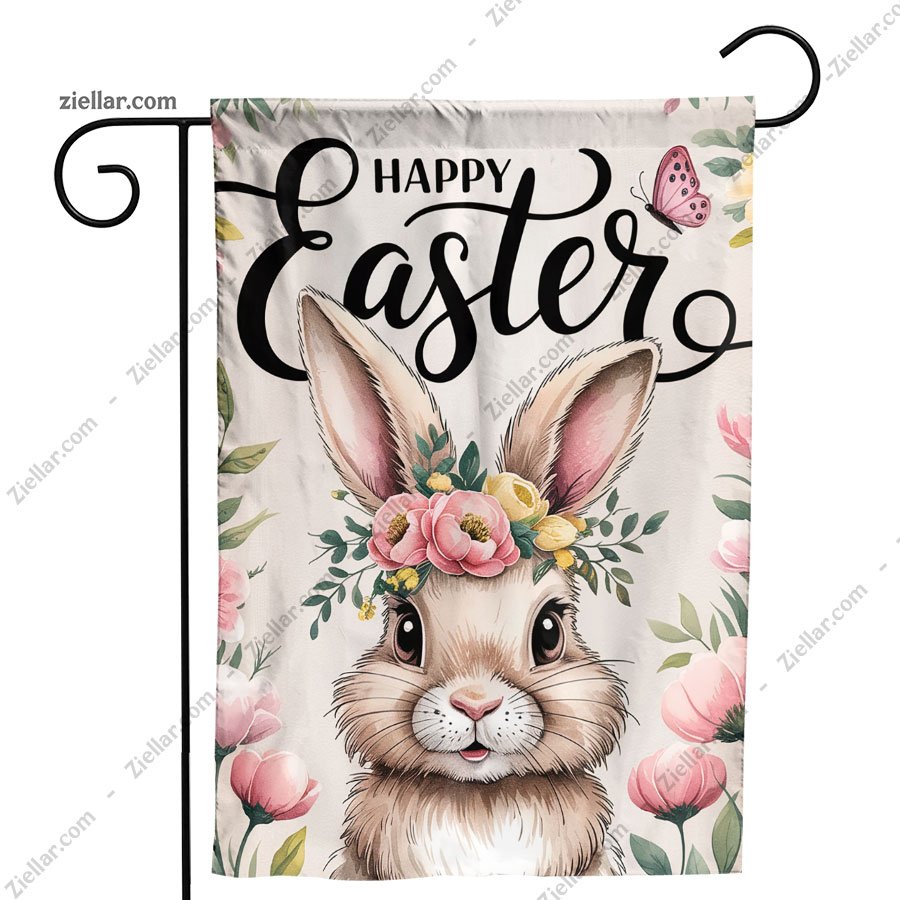 Spring Bunny Easter Garden Flag 12x18 Inch, Floral Pascha Outdoor Yard Flag