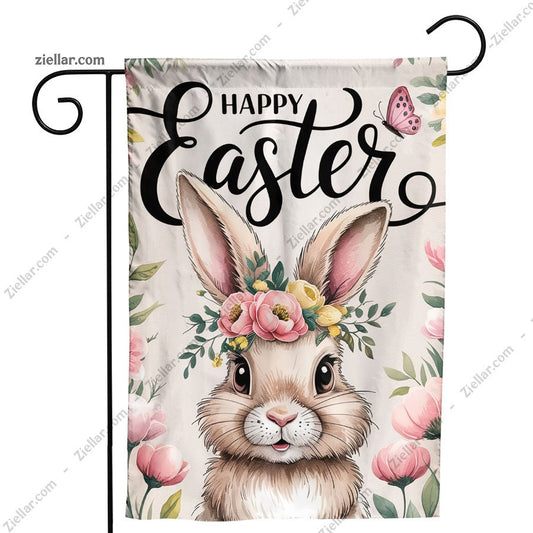 Spring Bunny Easter Garden Flag 12x18 Inch, Floral Pascha Outdoor Yard Flag