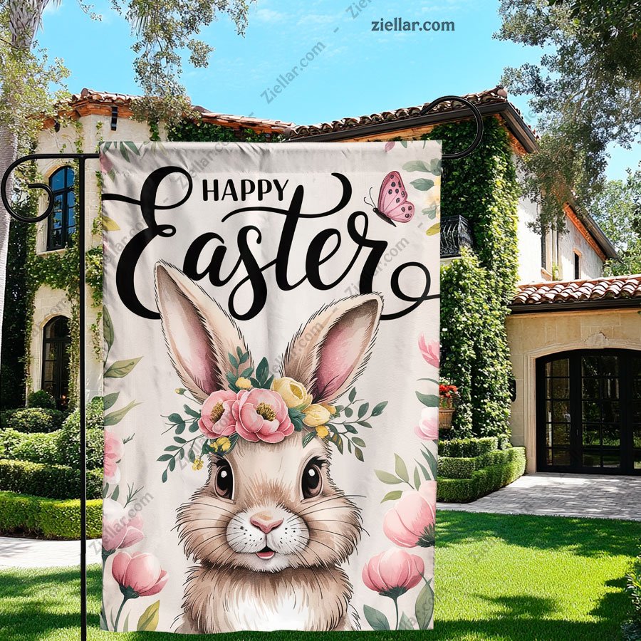 Spring Bunny Easter Garden Flag 12x18 Inch, Floral Pascha Outdoor Yard Flag