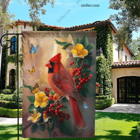 Spring Cardinal Garden Flag 12x18 Inch Double Sided Red Bird Yard Outdoor Decor