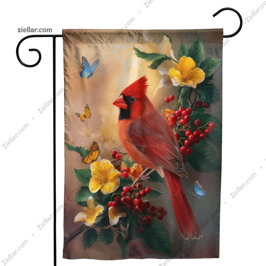 Spring Cardinal Garden Flag 12x18 Inch Double Sided Red Bird Yard Outdoor Decor