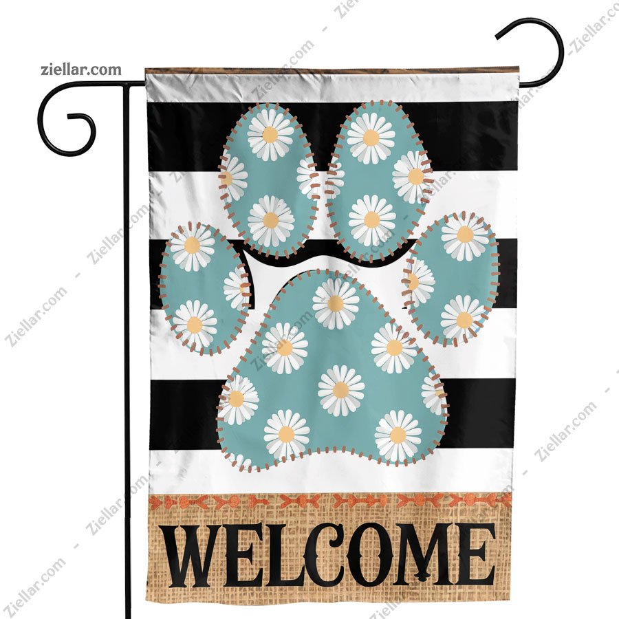 Spring Dog Paw Print Garden Flag 12x18 Inch Double Sided, Daisy Yard Decor