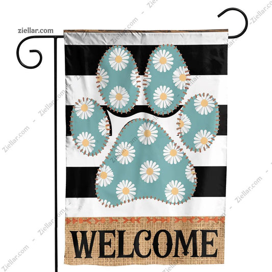 Spring Dog Paw Print Garden Flag 12x18 Inch Double Sided, Daisy Yard Decor
