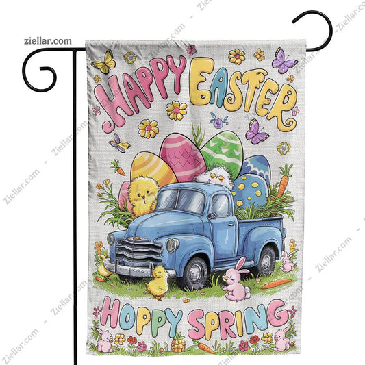 Spring Easter Flag 28x40 Inch Burlap Bunny Holiday Outdoor Yard Decoration