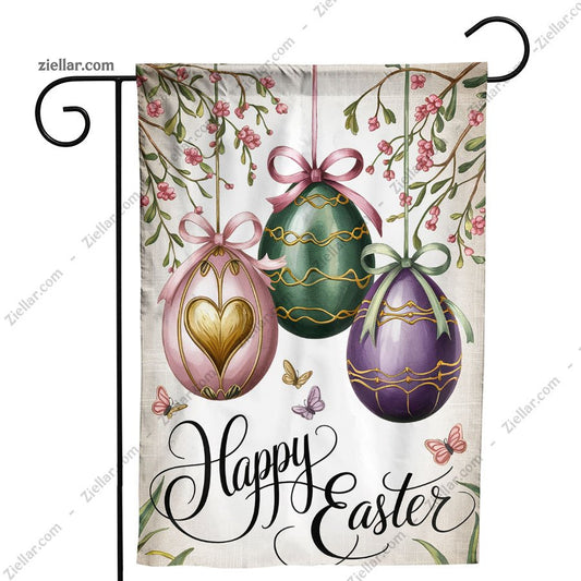Spring Easter Garden Flag, Watercolor Eggs with Flowers Outdoor Yard Decor