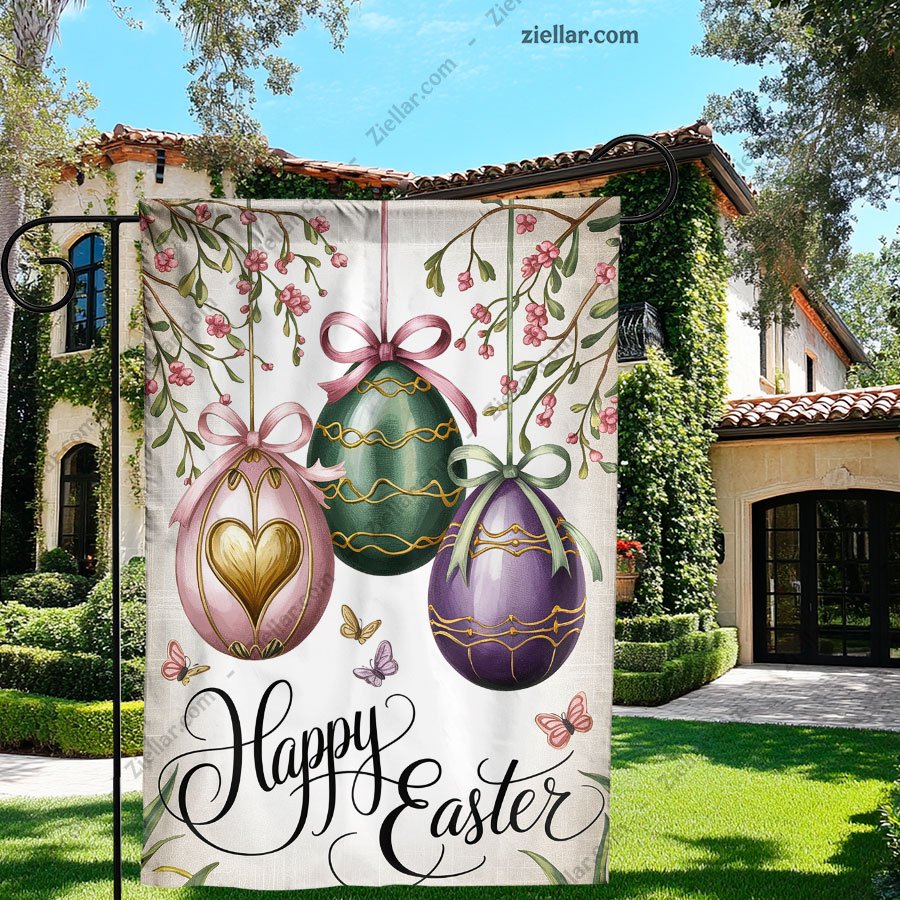Spring Easter Garden Flag, Watercolor Eggs with Flowers Outdoor Yard Decor