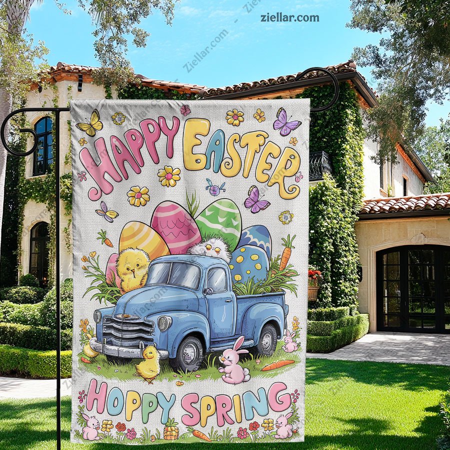 Spring Easter Flag 28x40 Inch Burlap Bunny Holiday Outdoor Yard Decoration