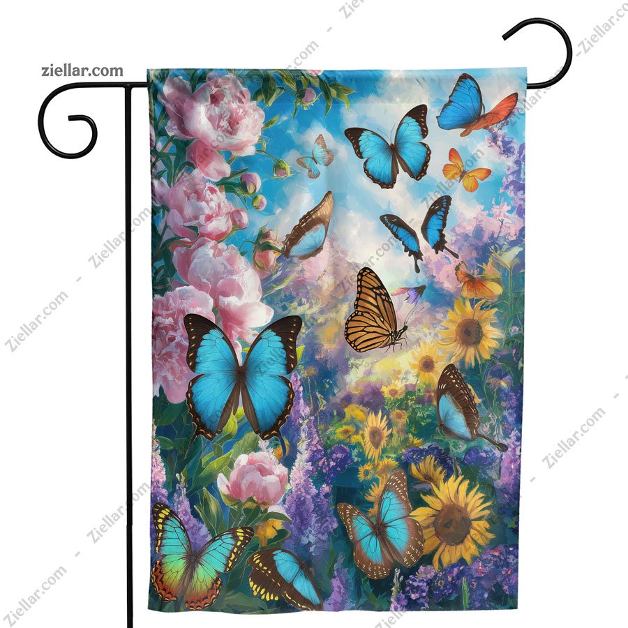 Spring Garden Flag 12x18 Inch Double Sided, Floral Butterflies Yard Decor