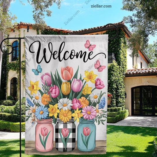 Spring Mason Jar Garden Flag 12x18 Inch, Double Sided Seasonal Outdoor Decor