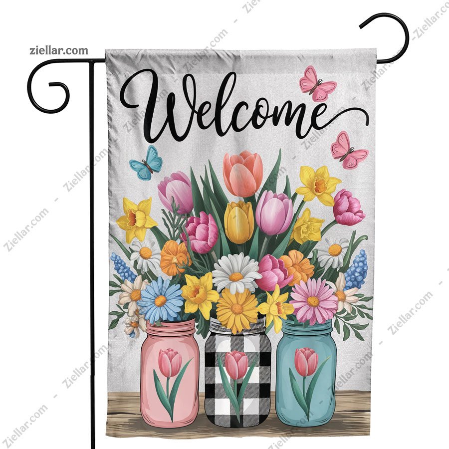 Spring Mason Jar Garden Flag 12x18 Inch, Double Sided Seasonal Outdoor Decor