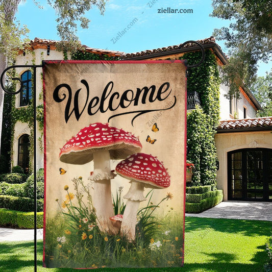 Spring Summer Garden Flag 12x18 Inch Double Sided Burlap Mushroom Yard Decor