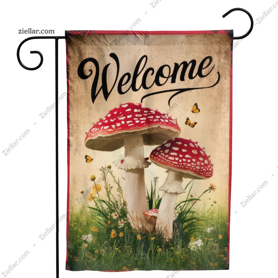 Spring Summer Garden Flag 12x18 Inch Double Sided Burlap Mushroom Yard Decor
