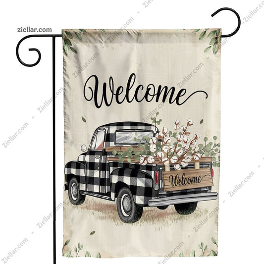 Spring Truck Garden Flag 12x18 Inch, Double Sided Buffalo Plaid Outdoor Decor