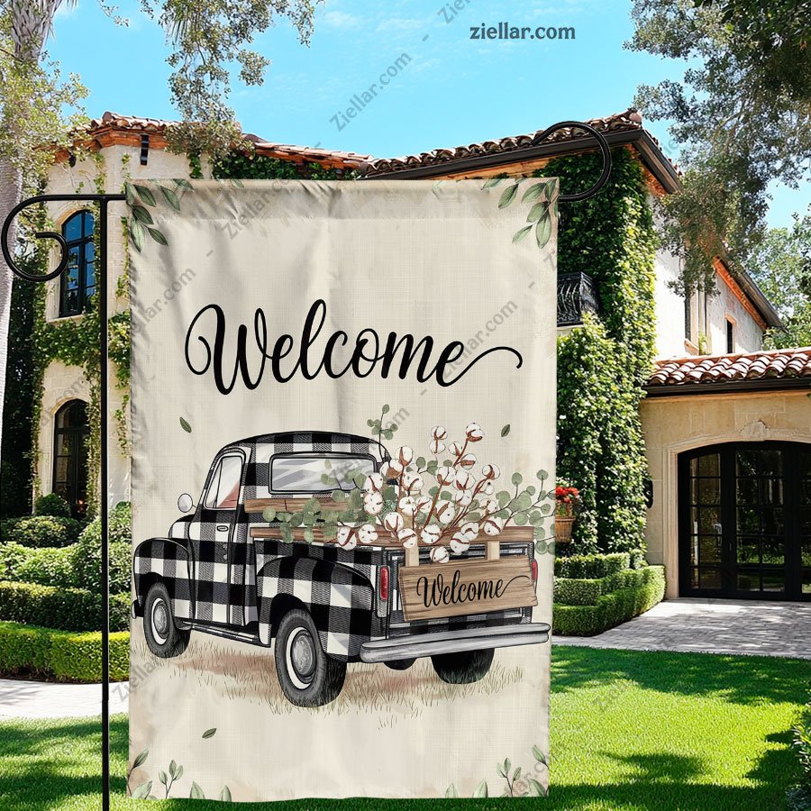 Spring Truck Garden Flag 12x18 Inch, Double Sided Buffalo Plaid Outdoor Decor