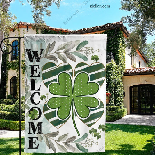 St. Patrick's Day Garden Flag _ Rustic Clover Heart Design for Yard or Home