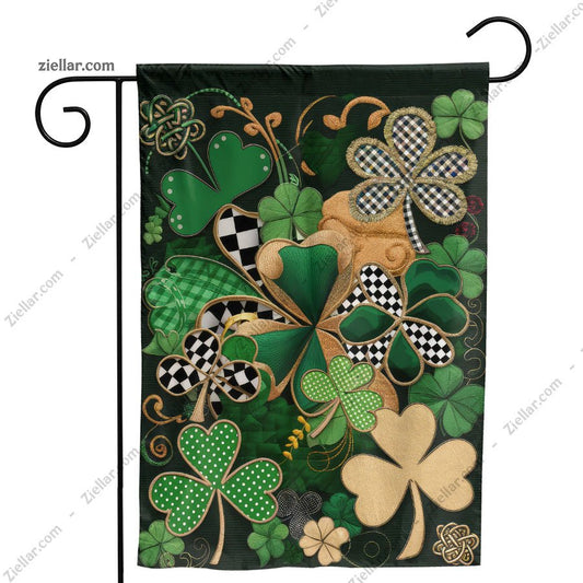 St. Patrick’s Day Garden Flag with Celtic Plaid Shamrock _ Irish Yard Banner