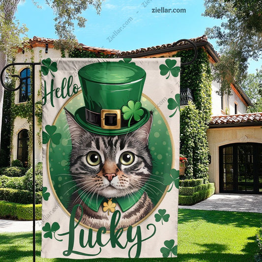St. Patrick’s Day Cat Garden Flag 12x18 Inch Double Sided Shamrock Yard Decor