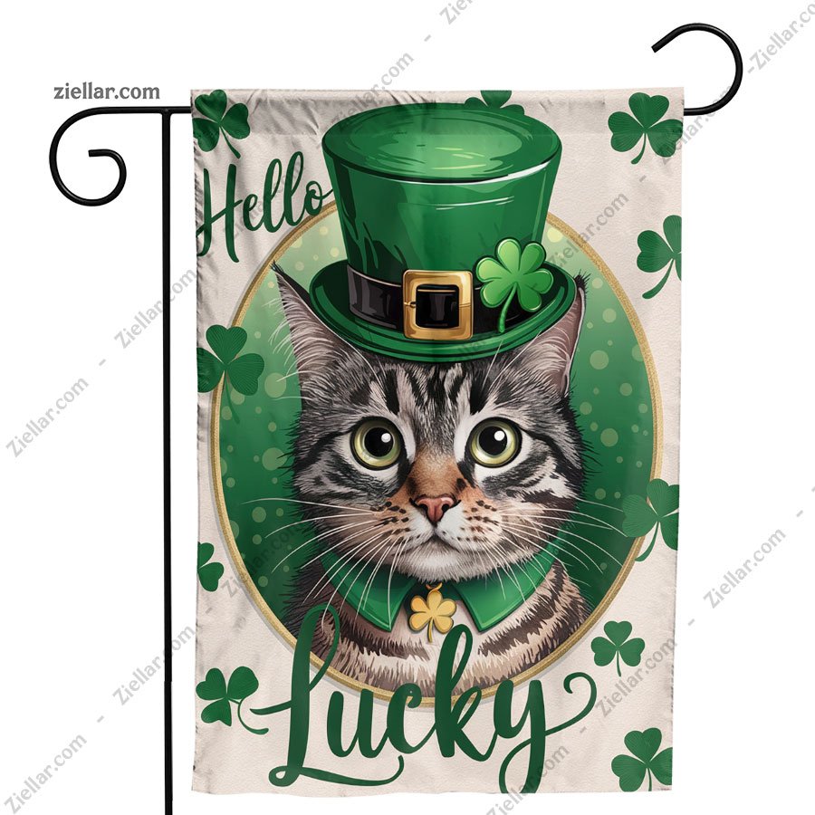 St. Patrick’s Day Cat Garden Flag 12x18 Inch Double Sided Shamrock Yard Decor